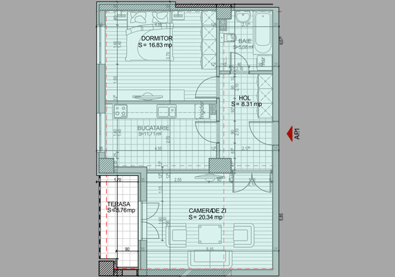 Suprafață construită 75,52 mp + suprafața balcon 5,76 mp