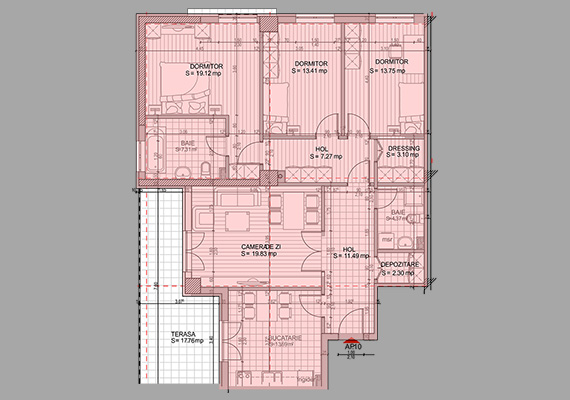 Suprafață construită 134,85 mp + suprafața balcon 17,76 mp