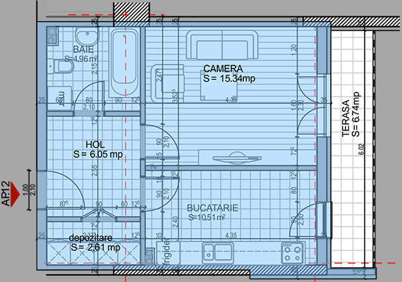 Suprafață construită 47,72 mp + suprafața balcon 6,74 mp