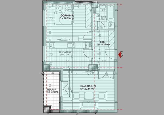 Suprafață construită 75,52 mp + suprafața balcon 5,76 mp