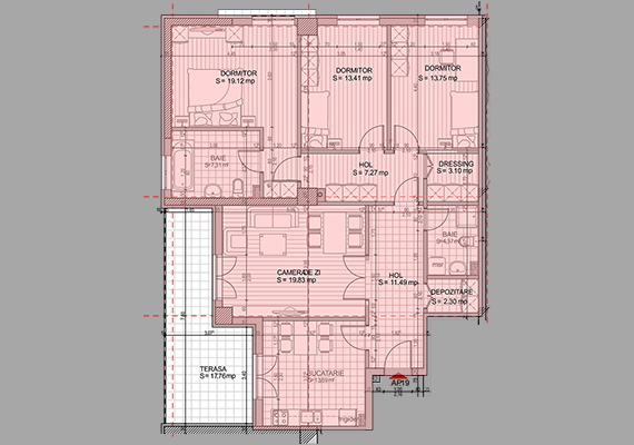 Suprafață construită 134,85 mp + suprafața balcon 17,76 mp