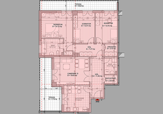 Suprafață construită 134,97 mp + suprafața balcon 33,29 mp