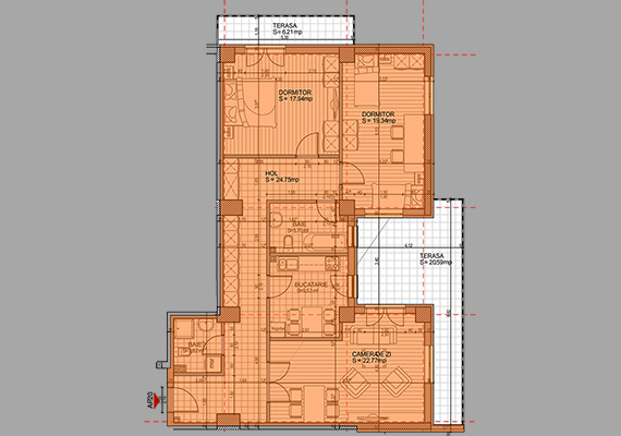 Suprafață construită 125,02 mp + suprafața balcon 26,80 mp