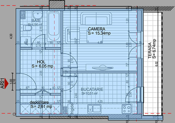 Suprafață construită 47,72 mp + suprafața balcon 6,74 mp