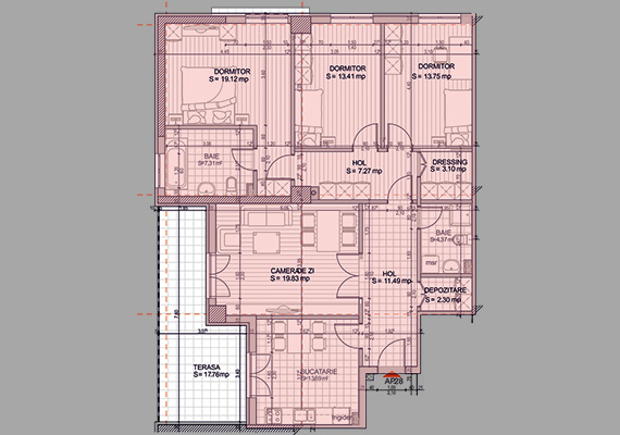 Suprafață construită 134,85 mp + suprafața balcon 17,76 mp