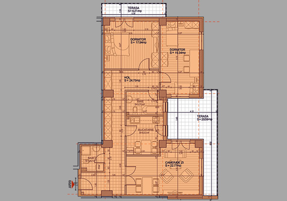 Suprafață construită 125,02 mp + suprafața balcon 26,80 mp