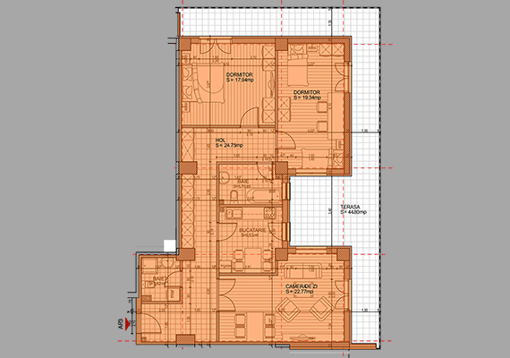 Suprafață construită 125,14 mp + suprafața balcon 44,8 mp