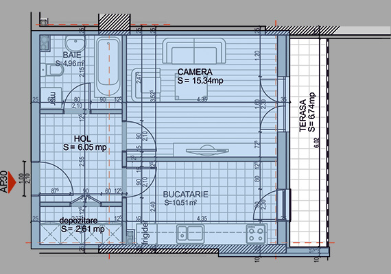 Suprafață construită 47,72 mp + suprafața balcon 6,74 mp