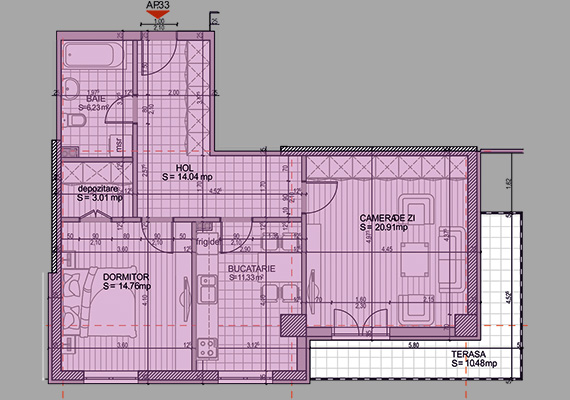 Suprafață construită 84,25 mp + suprafața balcon 10,48 mp