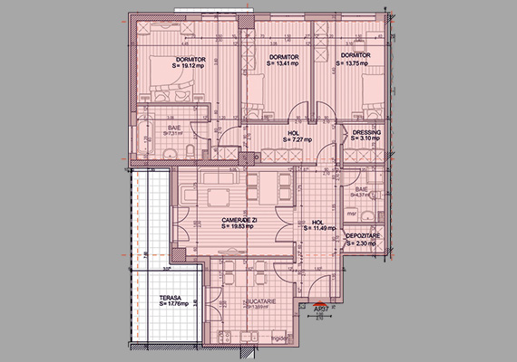 Suprafață construită 134,85 mp + suprafața balcon 17,76 mp