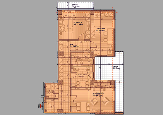 Suprafață construită 125,02 mp + suprafața balcon 26,80 mp