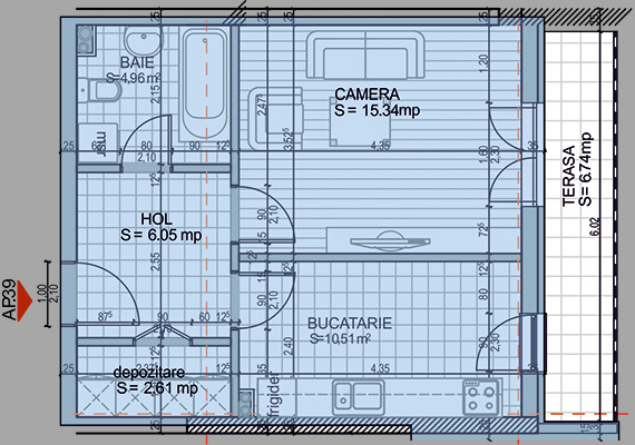 Suprafață construită 47,72 mp + suprafața balcon 6,74 mp