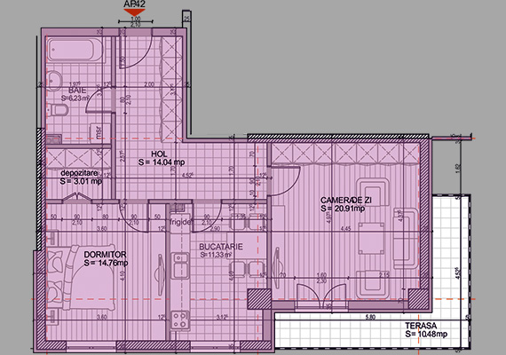 Suprafață construită 84,25 mp + suprafața balcon 10,48 mp