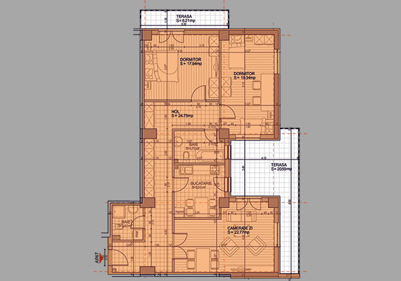 Suprafață construită 125,02 mp + suprafața balcon 26,80 mp