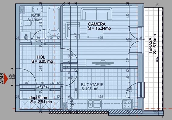 Suprafață construită 47,72 mp + suprafața balcon 6,74 mp