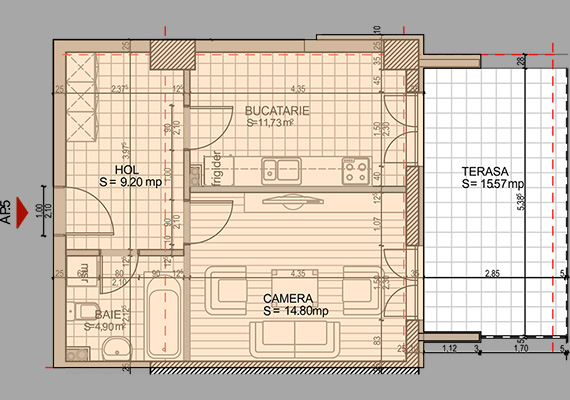 Suprafață construită 49,95 mp + suprafața balcon 15,57 mp