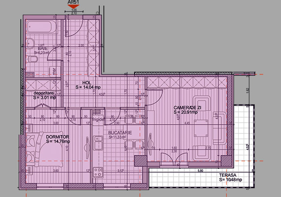 Suprafață construită 84,25 mp + suprafața balcon 10,48 mp