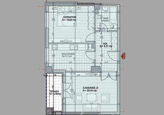 Suprafață construită 75,52 mp + suprafața balcon 5,76 mp