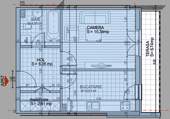 Suprafață construită 47,72 mp + suprafața balcon 6,74 mp