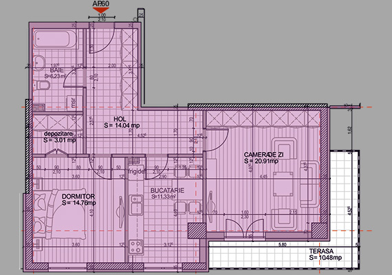 Suprafață construită 84,25 mp + suprafața balcon 10,48 mp