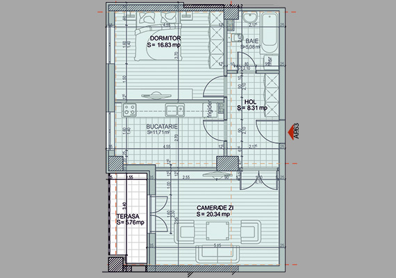 Suprafață construită 75,52 mp + suprafața balcon 5,76 mp