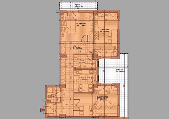 Suprafață construită 125,02 mp + suprafața balcon 26,80 mp