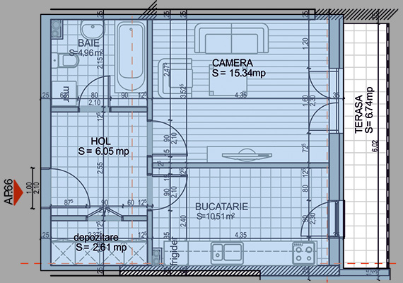 Suprafață construită 47,72 mp + suprafața balcon 6,74 mp