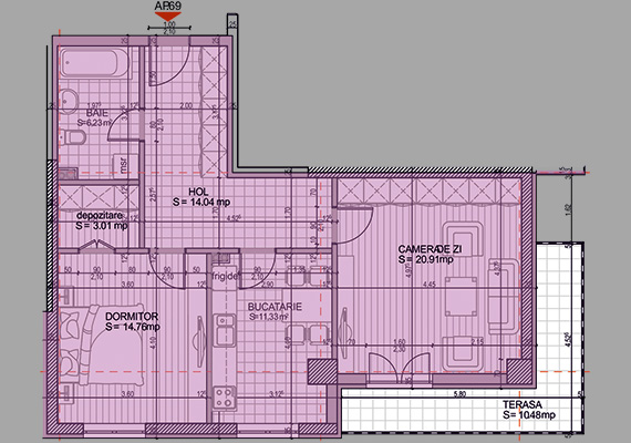 Suprafață construită 84,25 mp + suprafața balcon 10,48 mp