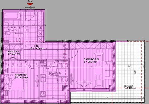 Suprafață construită 84,25 mp + suprafața balcon 23,45 mp