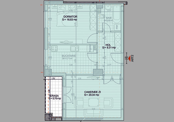 Suprafață construită 75,20 mp + suprafața balcon 5,76 mp