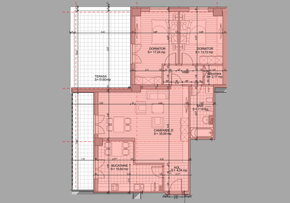 Suprafață construită 109,19 mp + suprafața balcon 51,60 mp