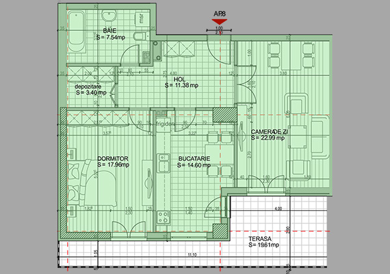 Suprafață construită 93,71 mp + suprafața balcon 19,61 mp