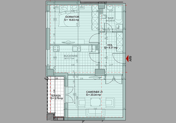 Suprafață construită 75,52 mp + suprafața balcon 5,76 mp